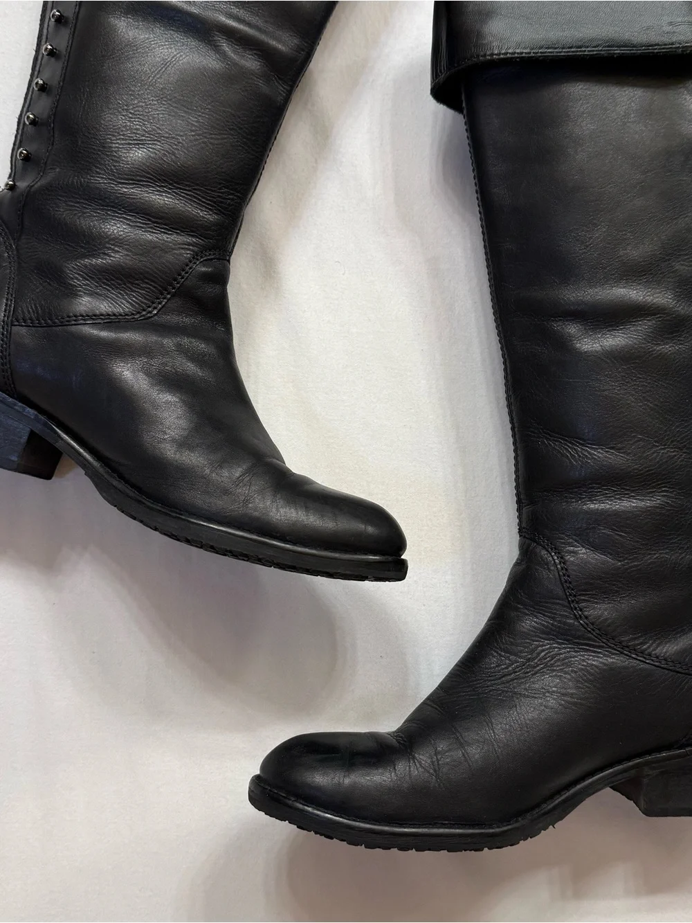 Vintage Black Leather Fold Over Boots